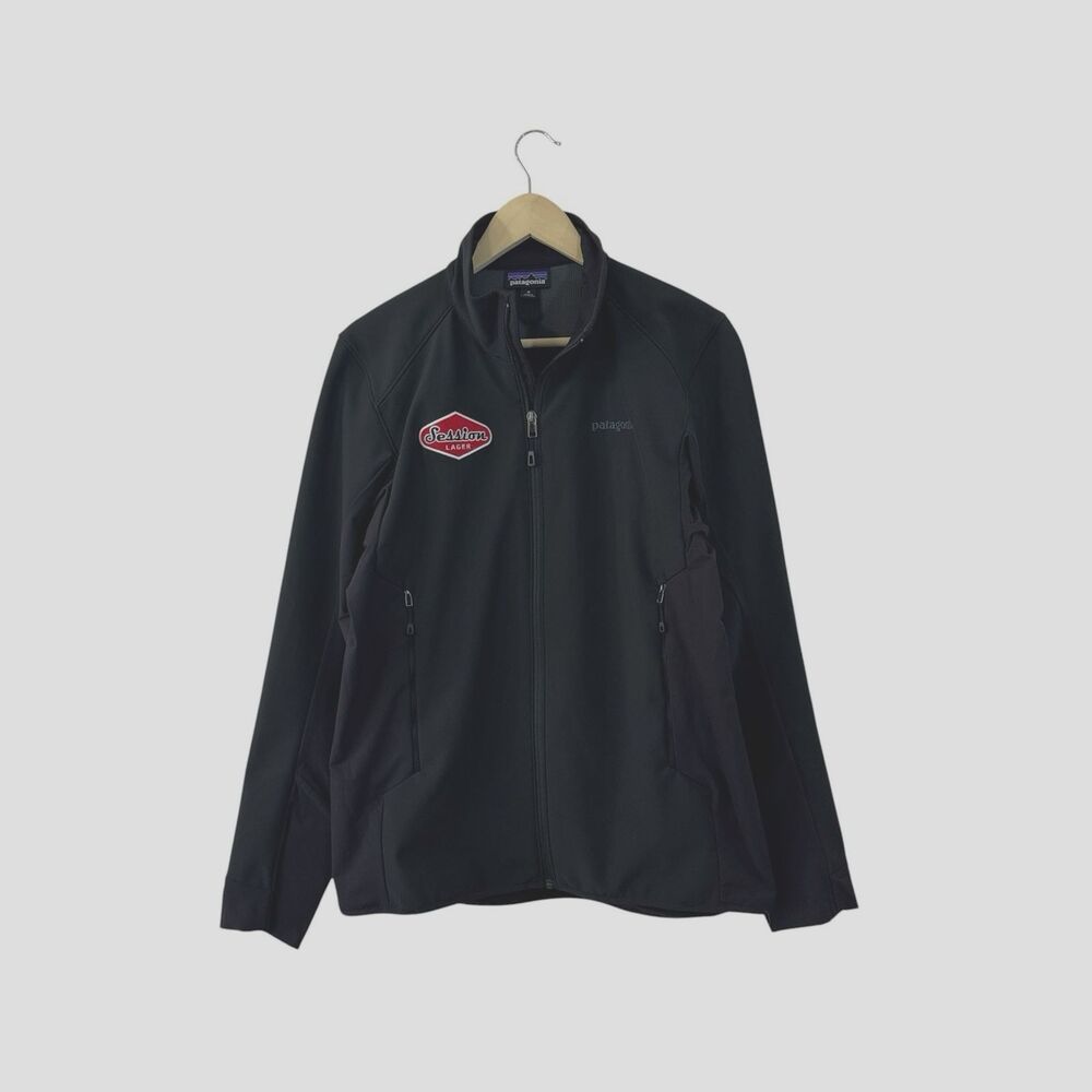 Patagonia Session Lager Beer Medium Adze Hybrid Jacket EUC Black Polartec Mens